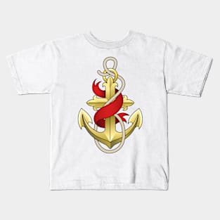 Golden Anchor with Ribbon Colorful Illustration Kids T-Shirt